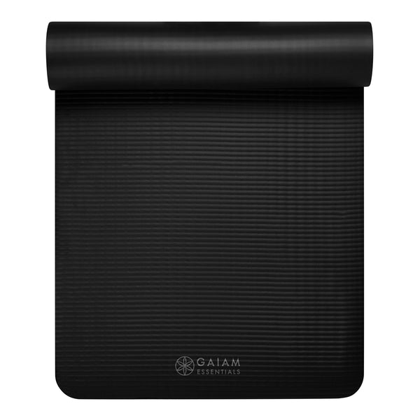Gaiam Essentials Fitness Mat & Sling (10mm) black top rolled